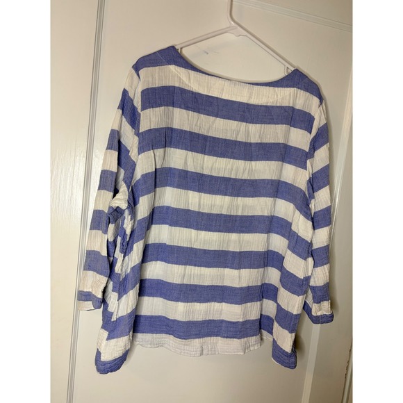 Habitat Striped Cotton Gauze Long Sleeve Pocket Tunic Top Women's L Blue White - Picture 4 of 4